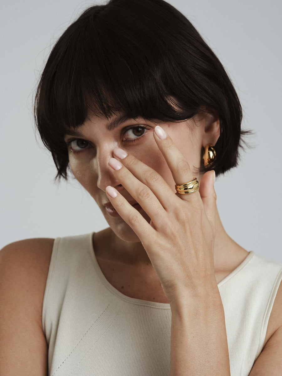 Deco Ribbed Gold Ring #58