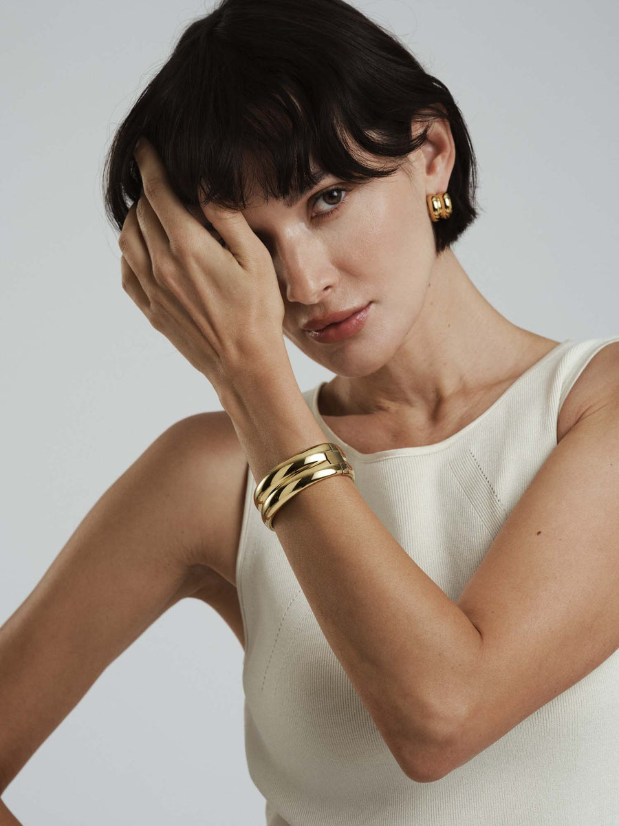 Rebel Double Gold Bangle - Medium