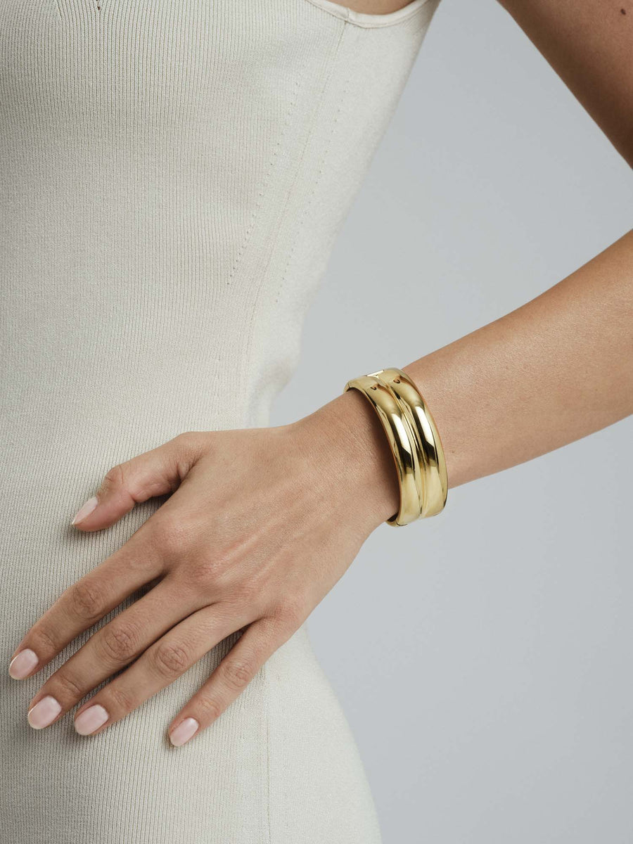 Rebel Double Gold Bangle - Medium