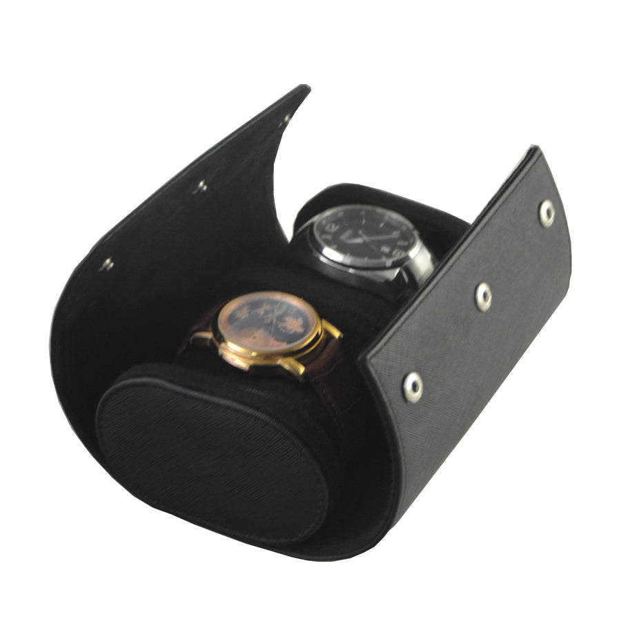 Klokkeboks Travel med 2 puter, sort kryssmønster