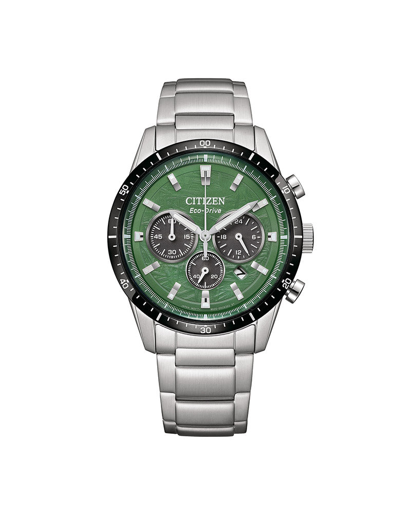 Eco-Drive Chrono Mens Stål / Grønn 40mm