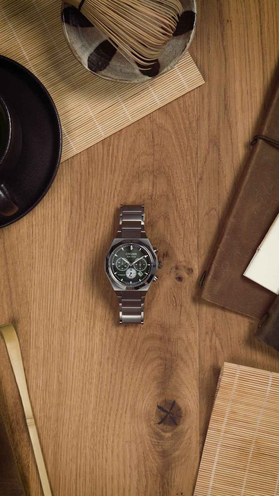 Titan Eco-Drive Sølvfarget / Grønn 41mm