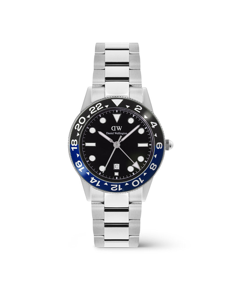 DW Iconic GMT Link Stål / Sort, Blå Bezel 40mm