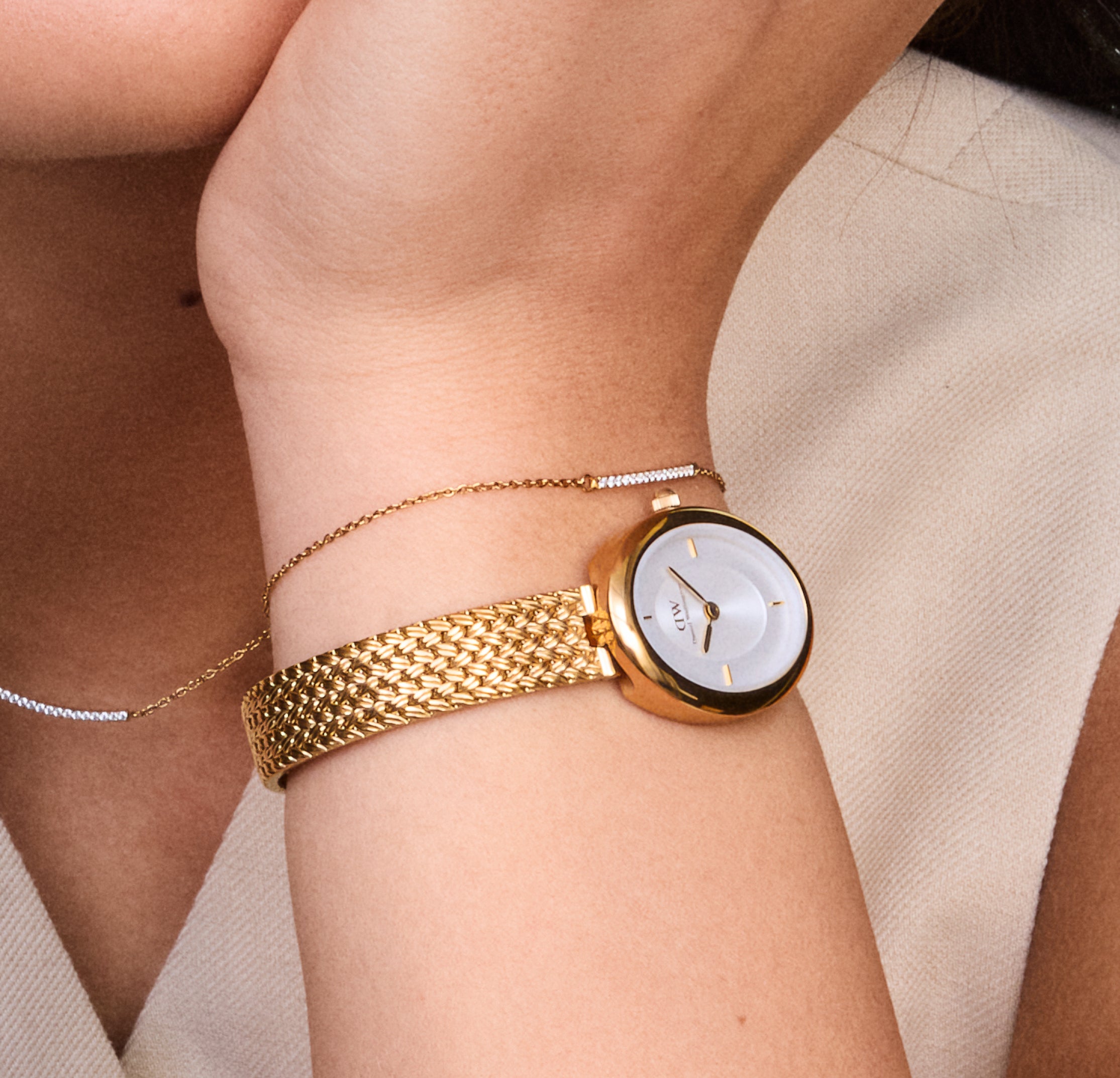 DW Juliette Braided Mesh Gullfarget / Hvit 20x26mm