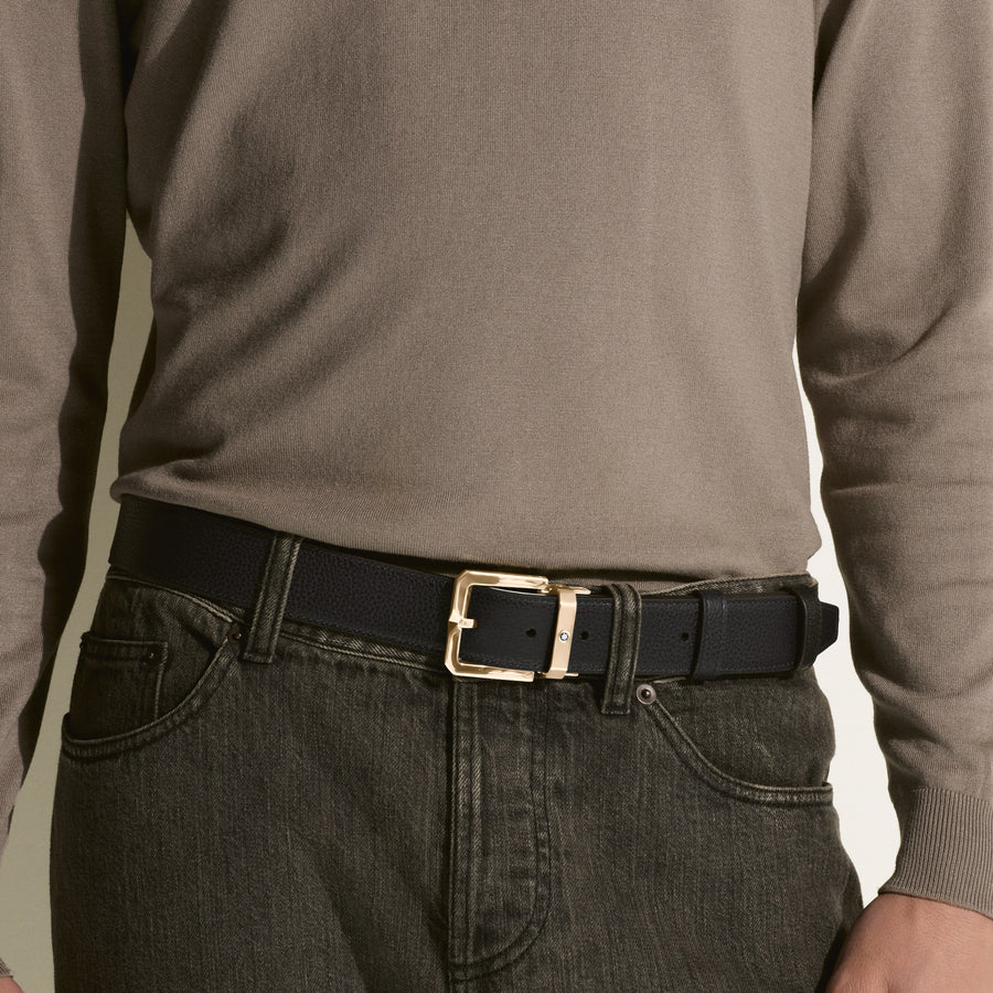 Reversibelt Belte i Skinn 35mm, Mørk Blå / Sort
