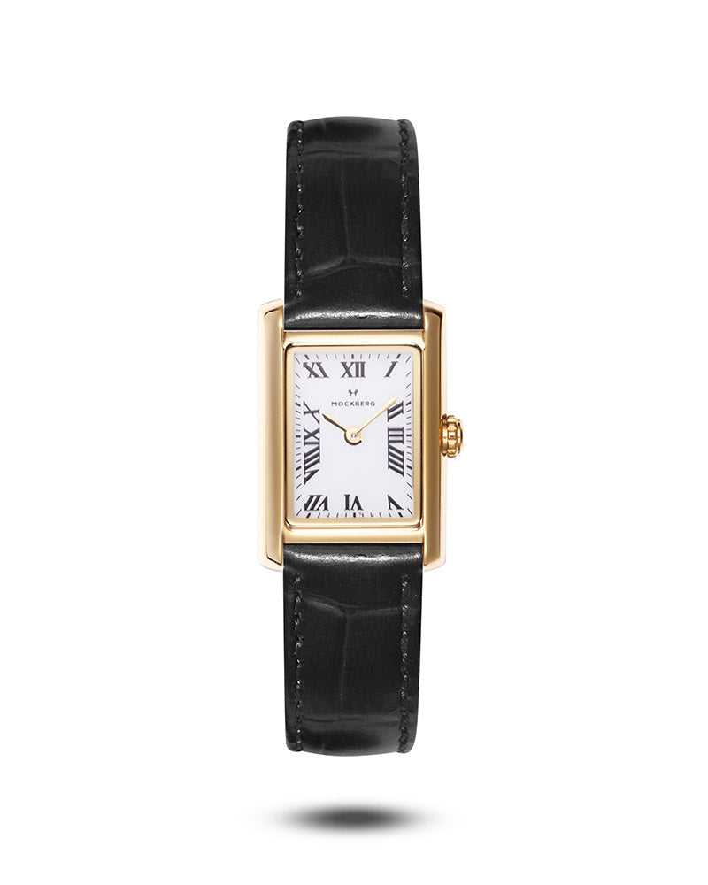 MOCKBERG Timeless Black Leather Gold Watch