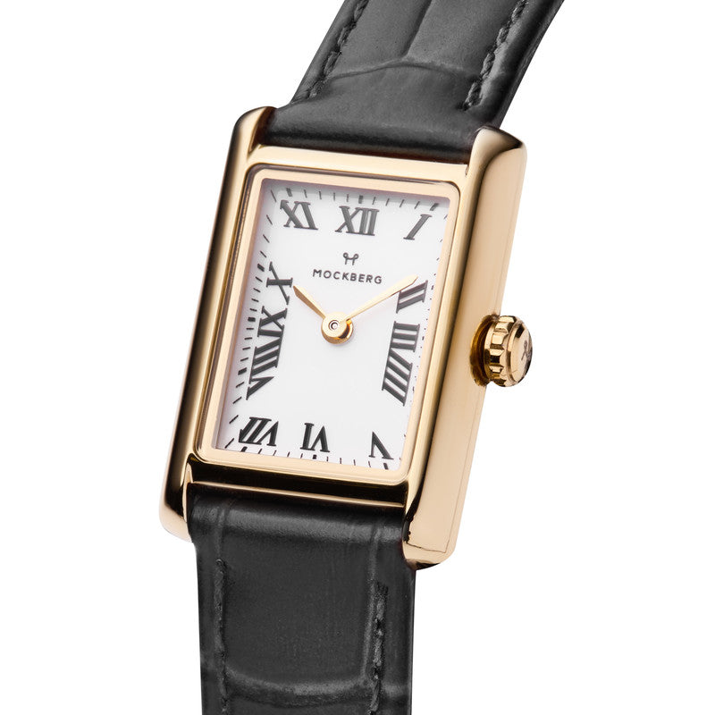 MOCKBERG Timeless Black Leather Gold Watch