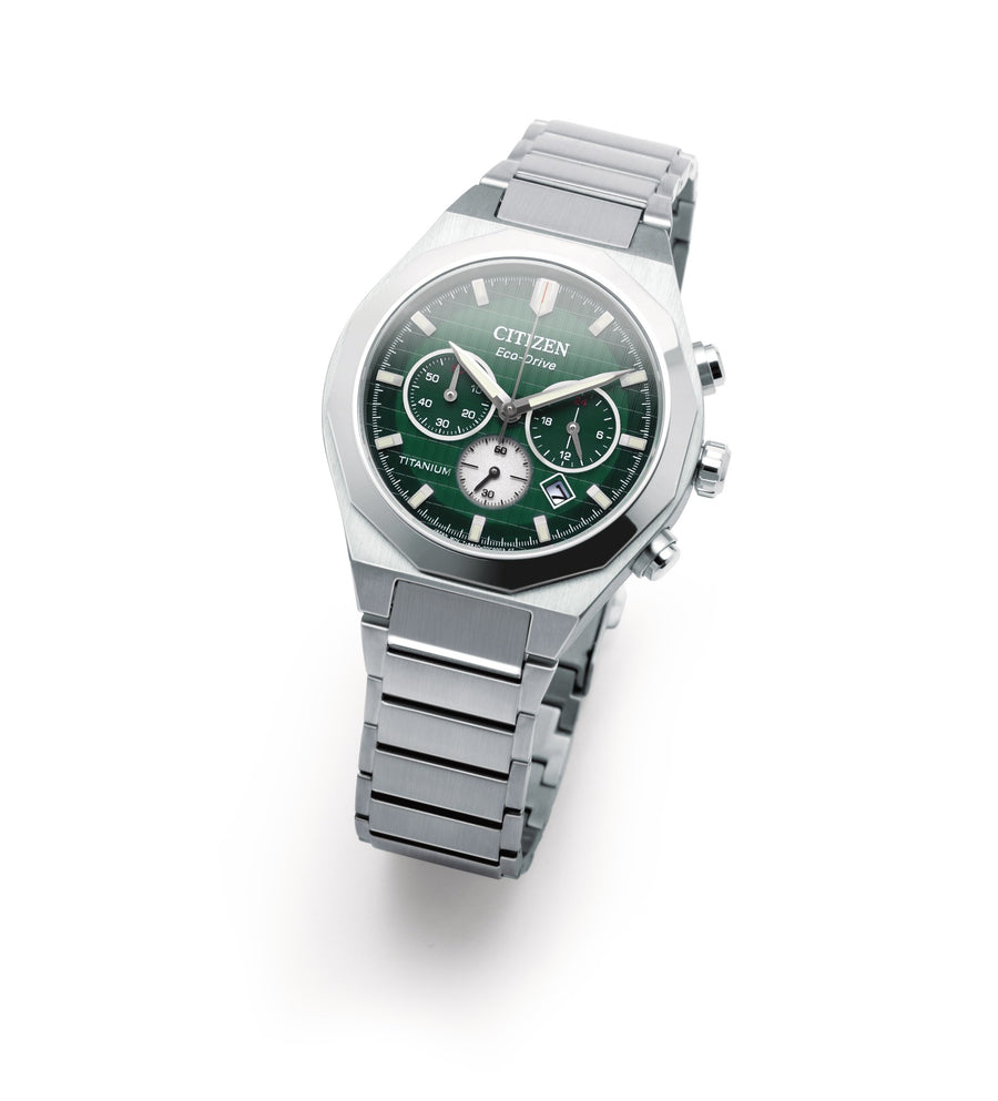 Titan Eco-Drive Sølvfarget / Grønn 41mm