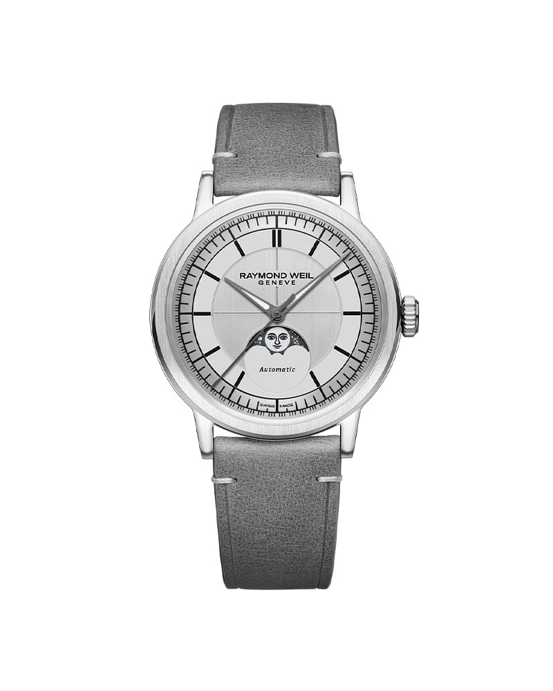 RW Millesime Automatic Månefase herreklokke med grå rem (39mm)